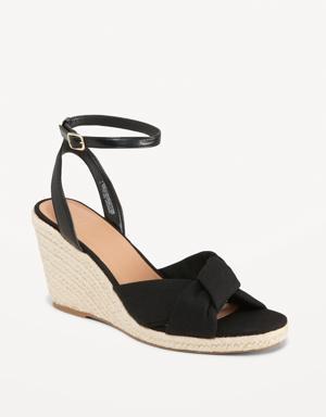 Knotted Canvas Espadrille Wedge Sandals for Women black