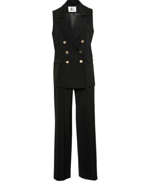 Black Women's Suit with Gold Detail Casual Cut Vest and Trousers
