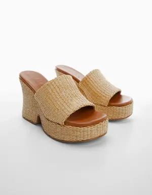 Natural fibre wedge sandals