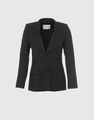 Black Blazer Classic Jacket with Stitched Collar Detail