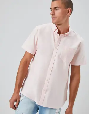 Forever 21 Pocket Button Front Shirt Pink