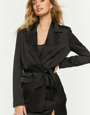 Forever 21 Satin Belted Double Breasted Blazer Black