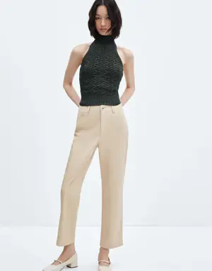 Mango Leather-effect straight trousers