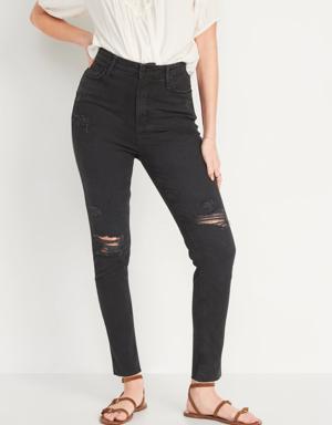FitsYou 3-Sizes-in-1 Extra High-Waisted Rockstar Super-Skinny Ripped Jeans for Women black