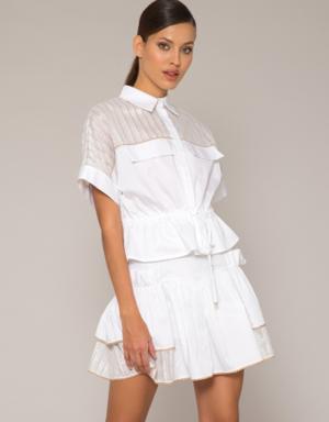 White Short Shirt with Transparent Robe and Pleated Waist