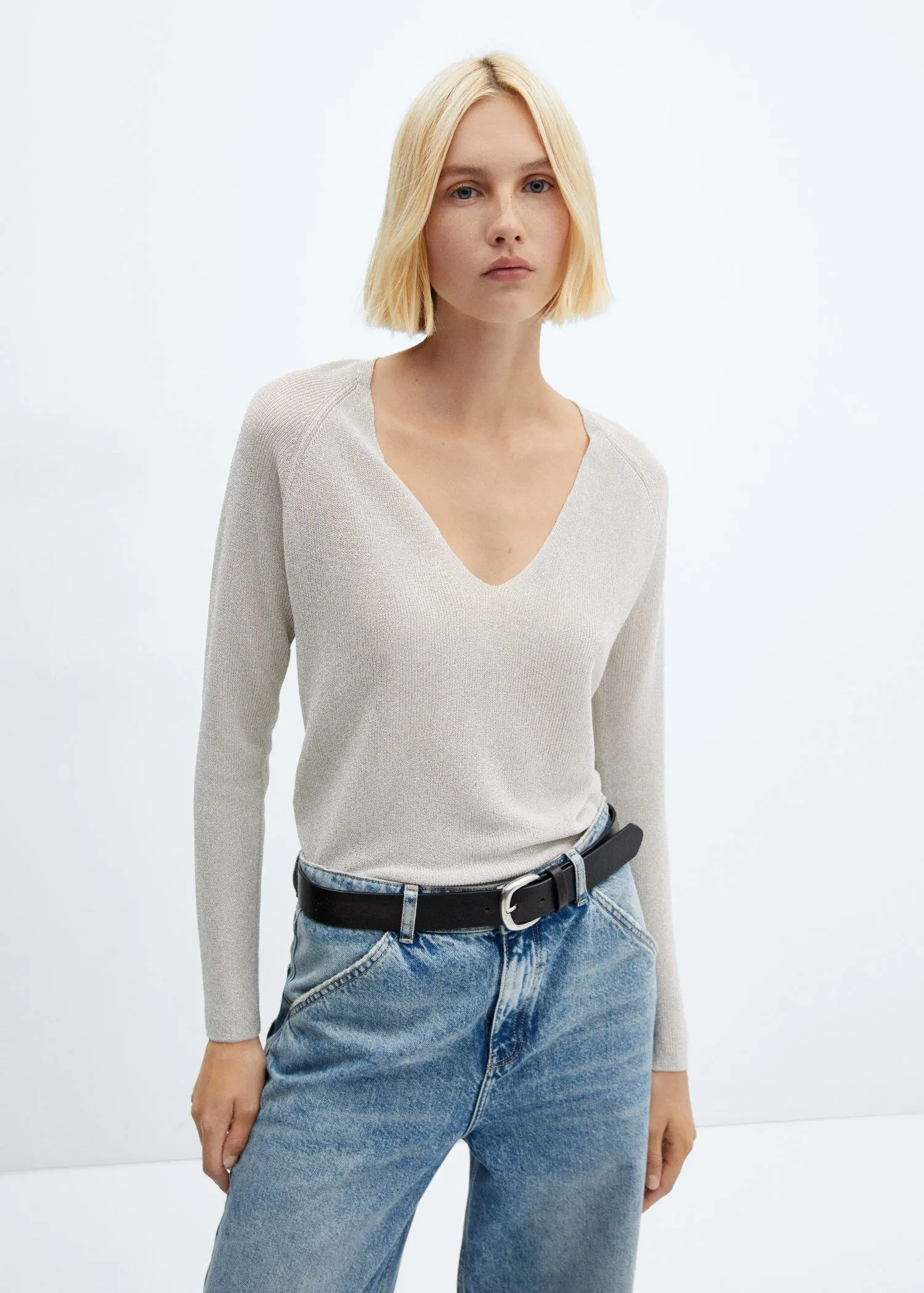 Mango V-neck lurex sweater. 2