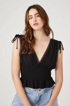 Forever 21 Forever 21 Plunging Flounce Top Black. 2