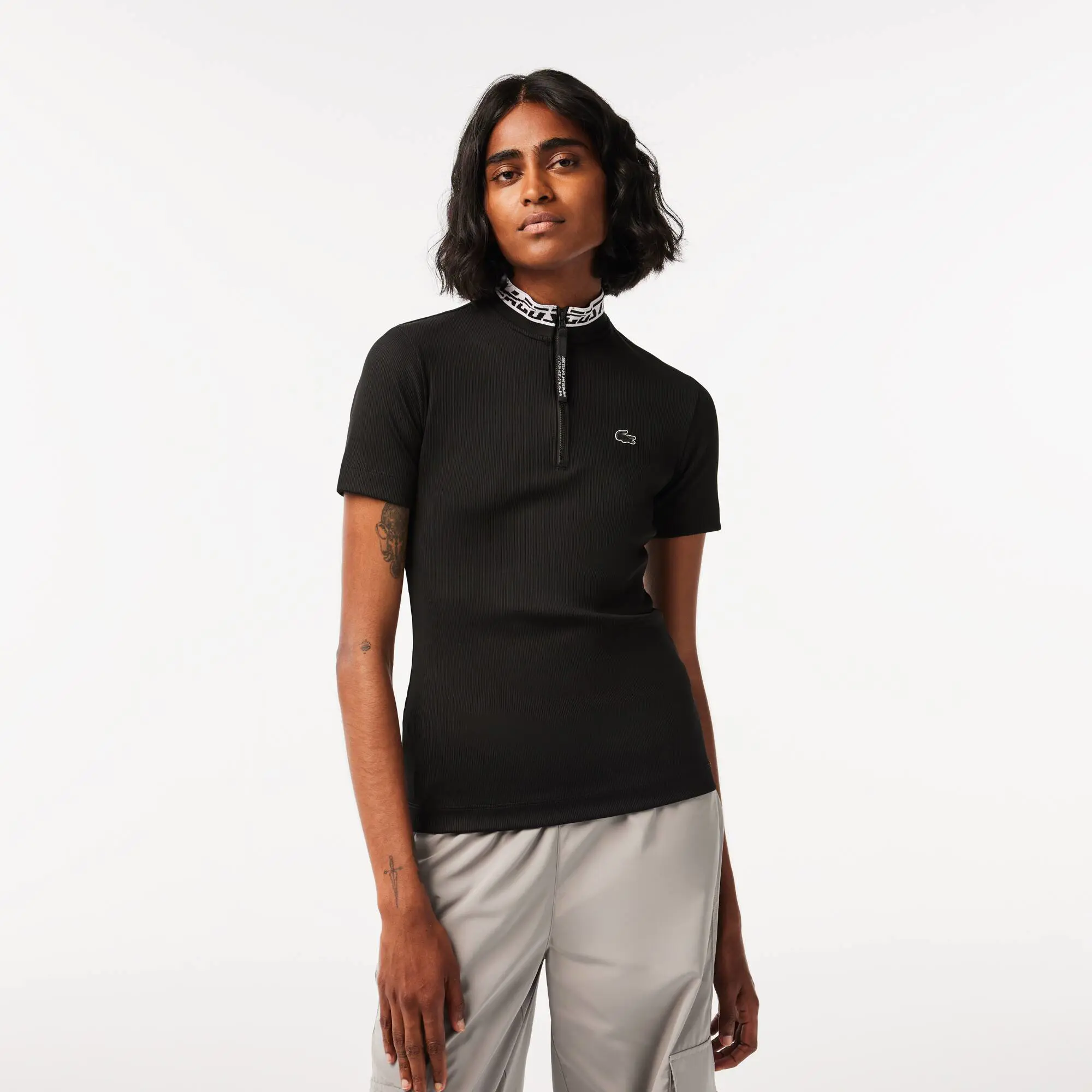 Lacoste Women’s Lacoste Jacquard Zip Polo Shirt. 1