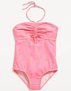 Printed Ruched Halter One-Piece Swimsuit for Girls multi