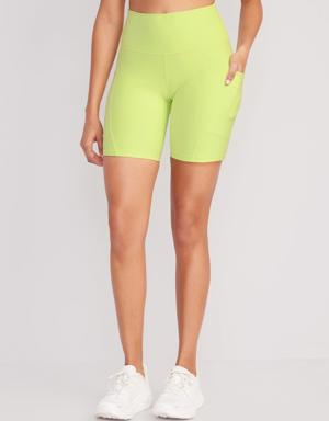 Old Navy High-Waisted PowerSoft Mesh-Paneled Hands-Free Pocket Biker Shorts -- 8-inch inseam yellow