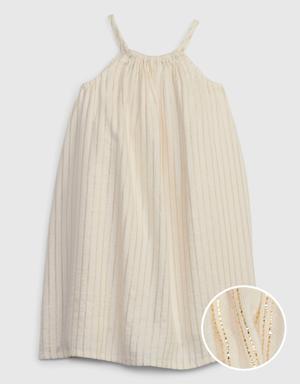 Toddler Crinkle Gauze Shiny Stripe Dress beige