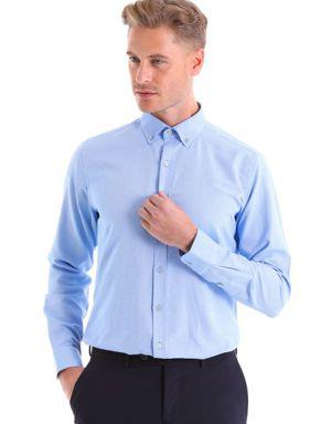 Lacivert Comfort Fit Uzun Kol Pamuklu Baskılı Klasik Gömlek