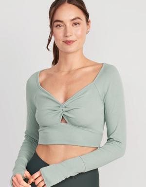 Old Navy UltraLite Rib-Knit Cropped Twist-Front Shrug Top for Women green