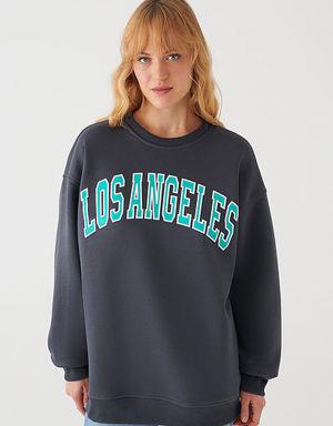 Los Angeles Baskılı Gri Sweatshirt
