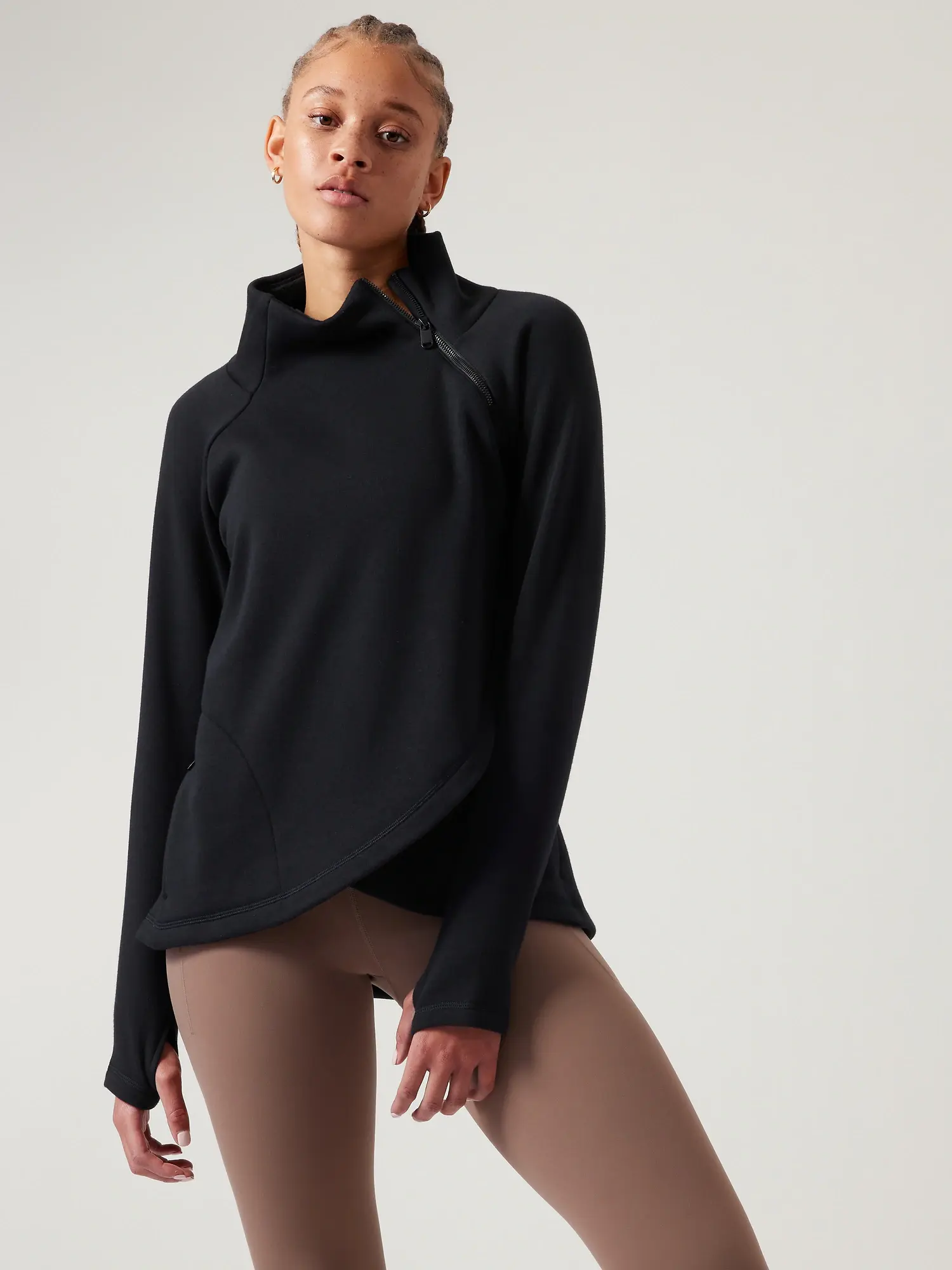 Athleta Cozy Karma Asym Pullover black. 1