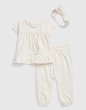 Baby 100% Organic Cotton 3-Piece Outfit Set beige