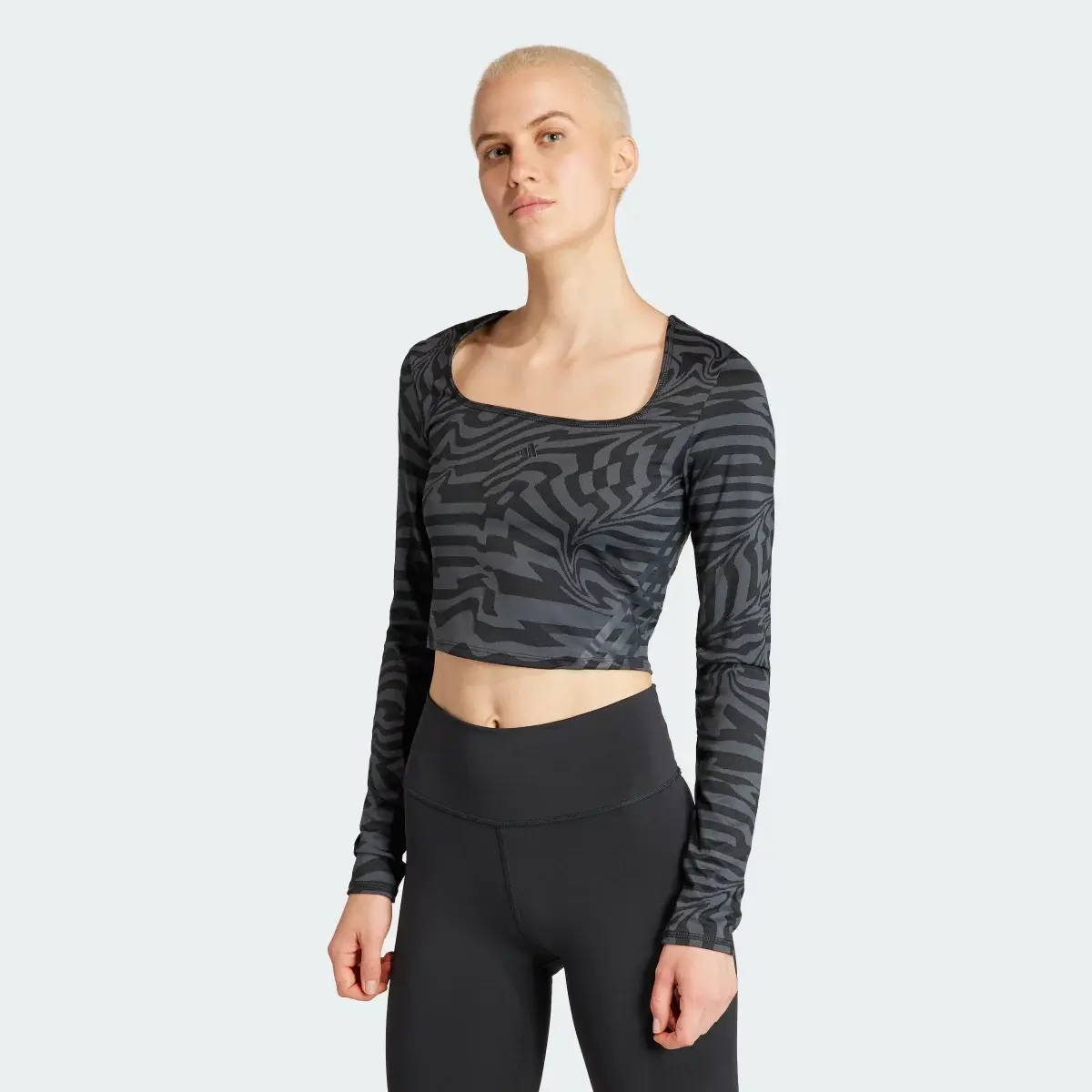 Adidas TrainIcons Training Jacquard Crop Long-Sleeve Top. 2