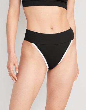 Old Navy High-Waisted Ribbed French-Cut Bikini Swim Bottoms for Women black