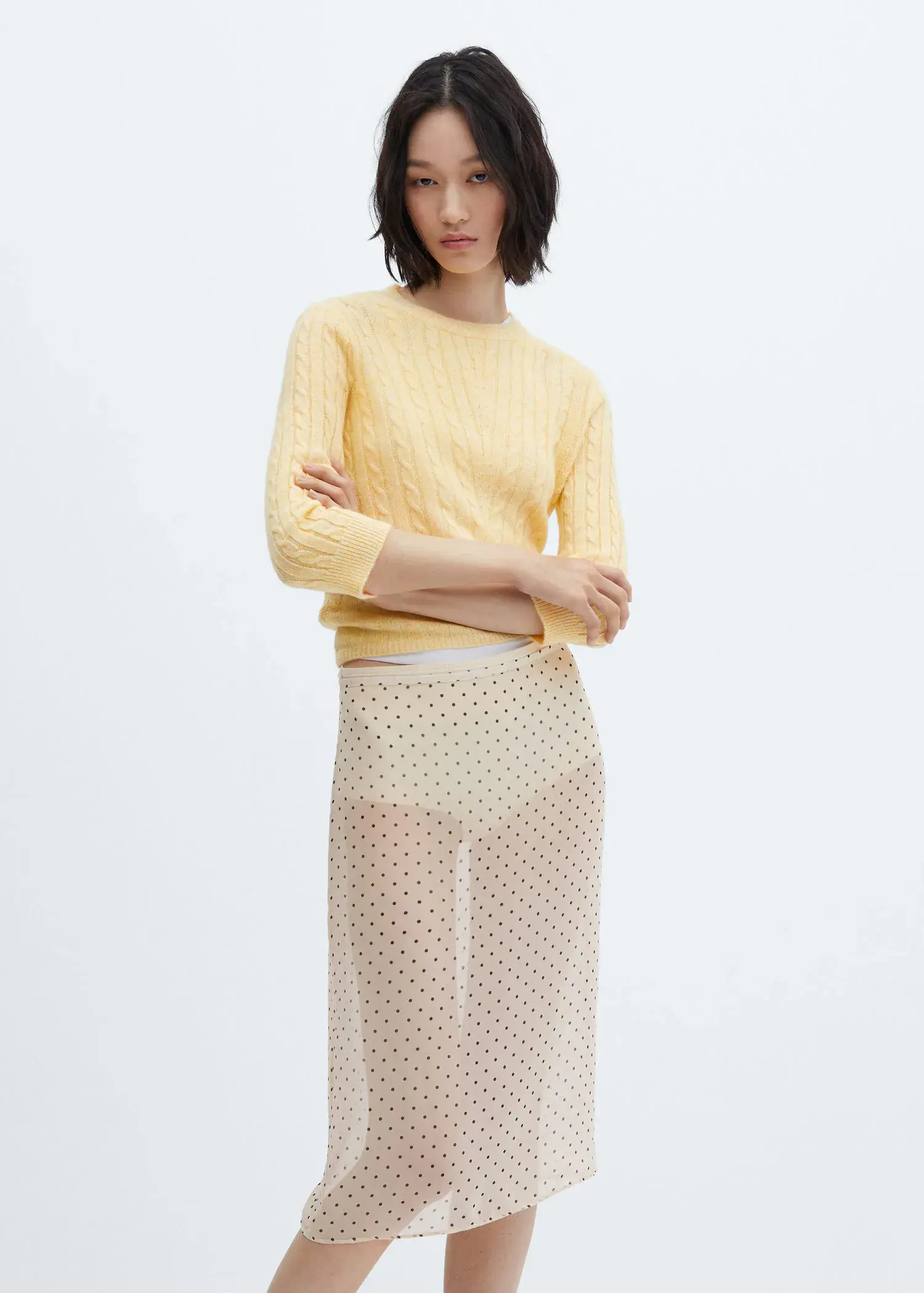 Mango Semi-transparent polka-dot skirt. 1