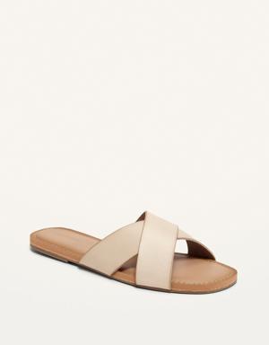 Faux-Leather Cross-Strap Sandals brown