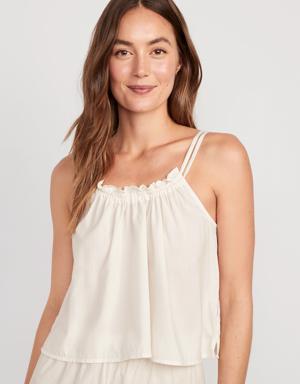 Ruffle-Trimmed Double-Strap Cami Pajama Top for Women white