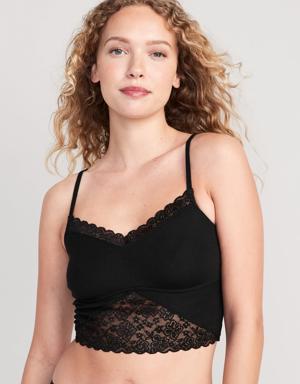 Lace-Paneled Rib-Knit Brami Top for Women black