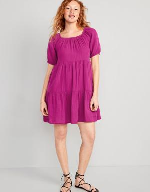 Old Navy Puff-Sleeve Tiered Mini Swing Dress for Women pink