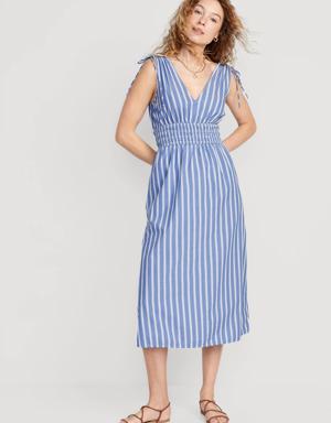 Old Navy Fit & Flare Sleeveless Striped Tie-Shoulder Smocked Maxi Dress for Women blue