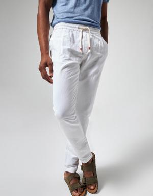 Damat Slim Fit Beyaz %100 Keten Chino Pantolon
