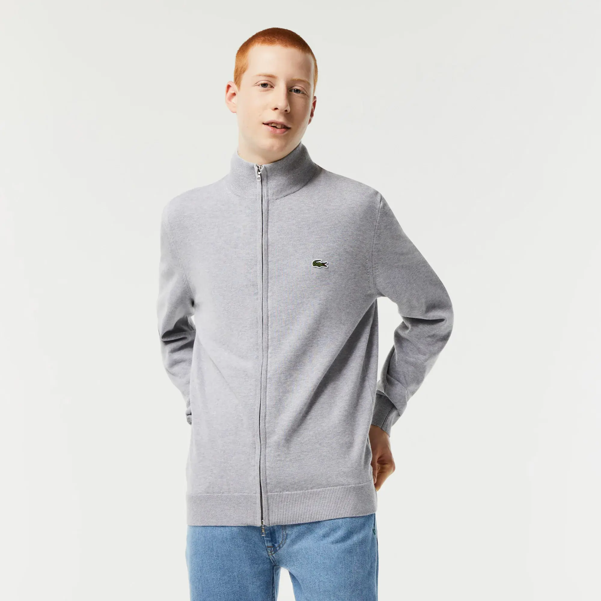Lacoste Men's High-Neck Organic Cotton Zip-Up Sweater. 1
