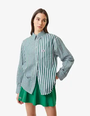 Women's Lacoste x Bandier Striped Cotton Poplin Shirt