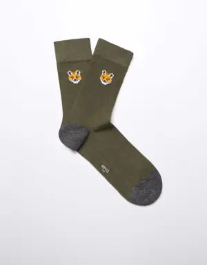 Tilki işlemeli pamuklu çorap