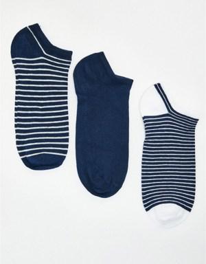 3 lü Paket Erkek Step Çorap Lacivert/Beyaz