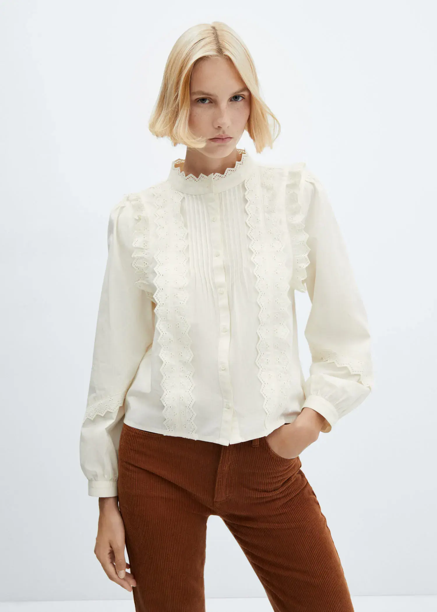 Mango Cotton blouse with ruffle detail. 1