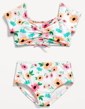 Patterned Ruched Bikini Swim Set for Girls white