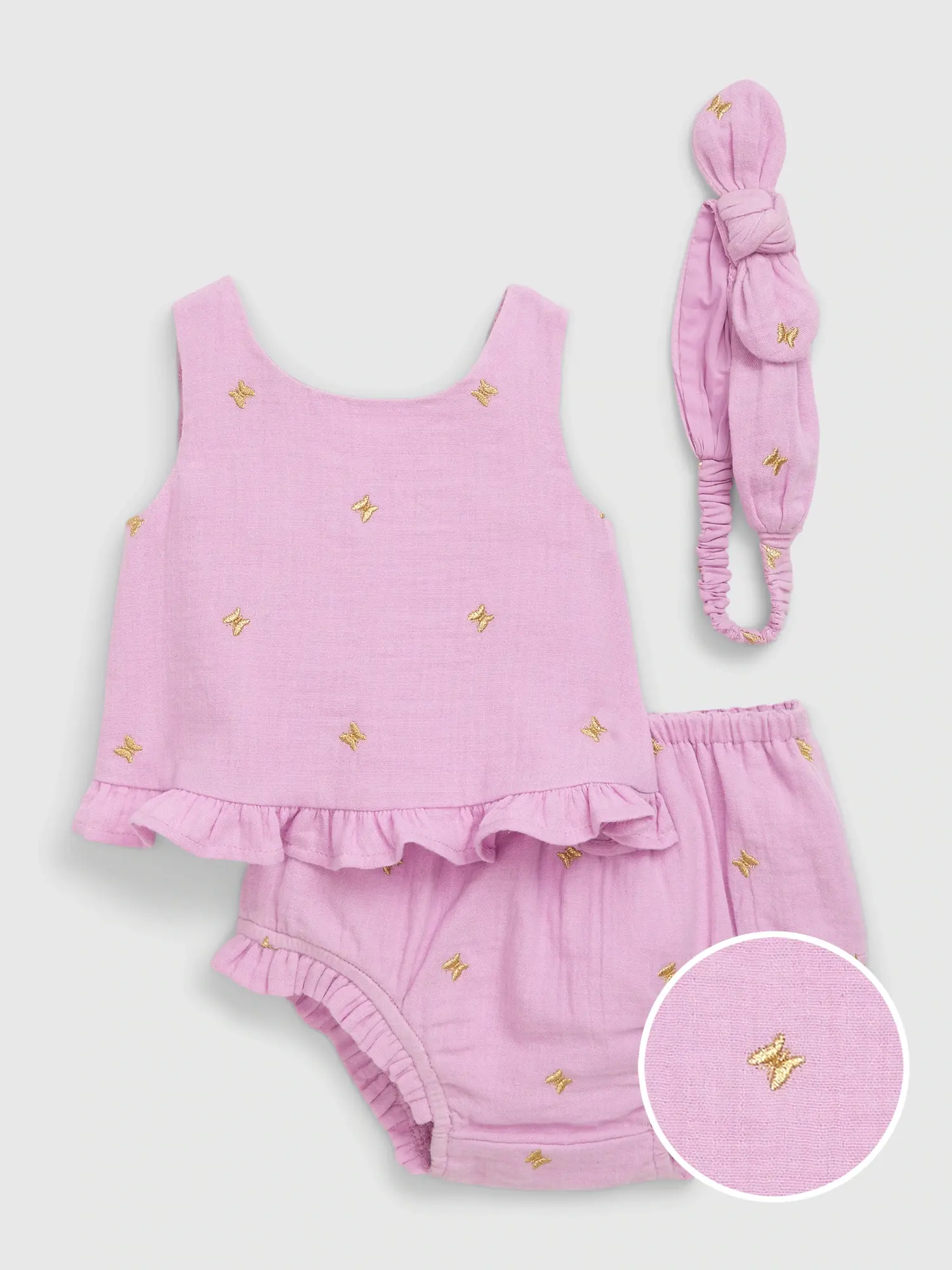 Gap Baby Crinkle Gauze Three-Piece Outfit Set pink. 1