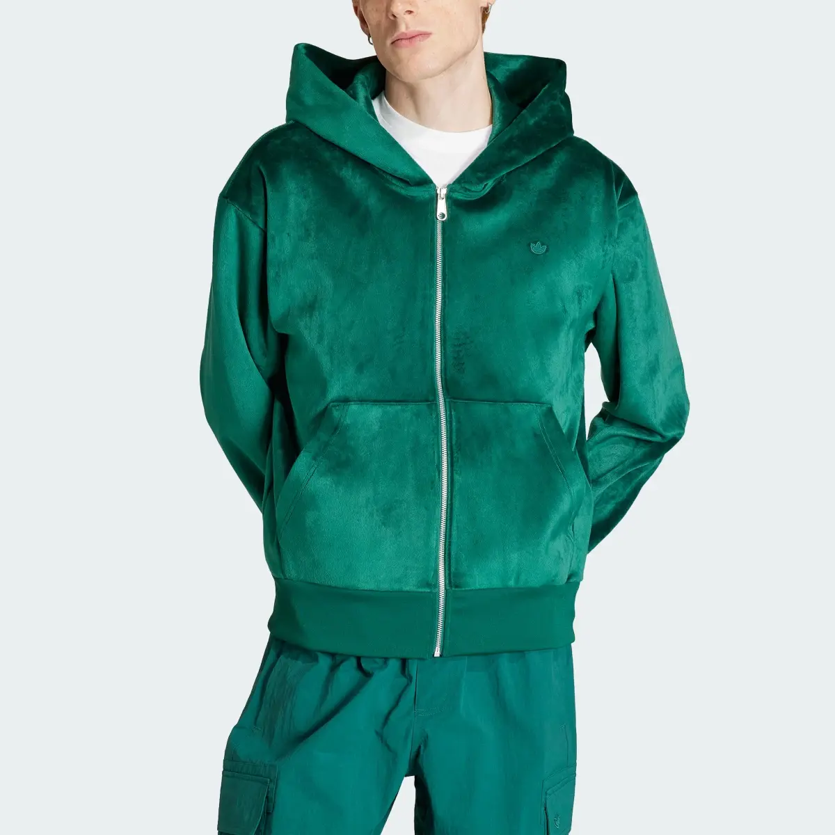 Adidas Premium Essentials+ Velour Full Zip Hoodie. 1