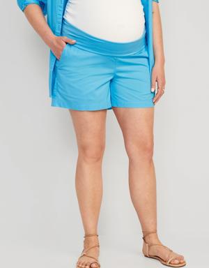 Maternity Foldover-Waist Poplin Shorts -- 5-inch inseam blue