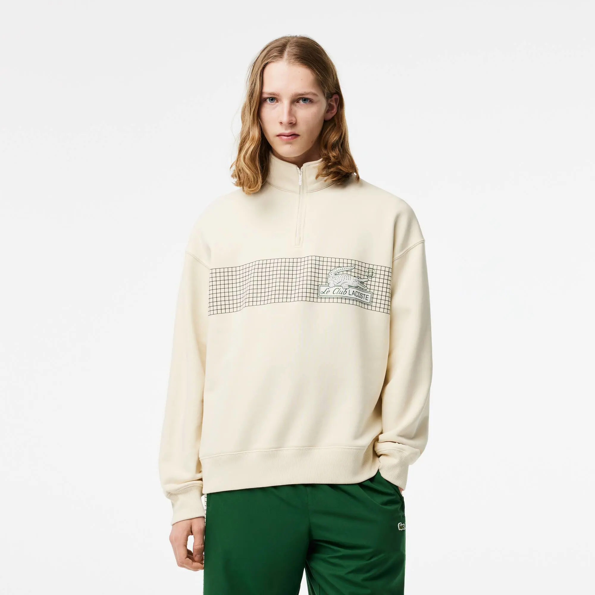 Lacoste Men’s Lacoste Zip Neck Loose Fit Organic Cotton Sweatshirt. 1