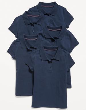 Uniform Pique Polo Shirt 5-Pack for Girls blue