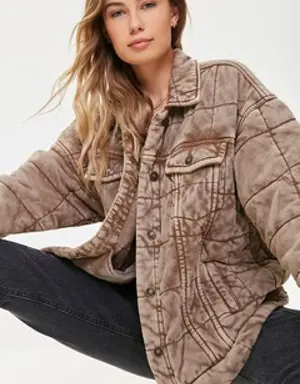 Forever 21 Mineral Wash Quilted Jacket Brown