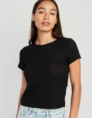 Fitted Short-Sleeve Lace Top for Women black