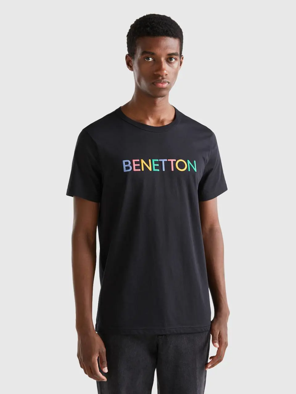 Benetton black t-shirt in organic cotton with logo print. 1 Benetton black t-shirt in organic cotton with logo print. 1