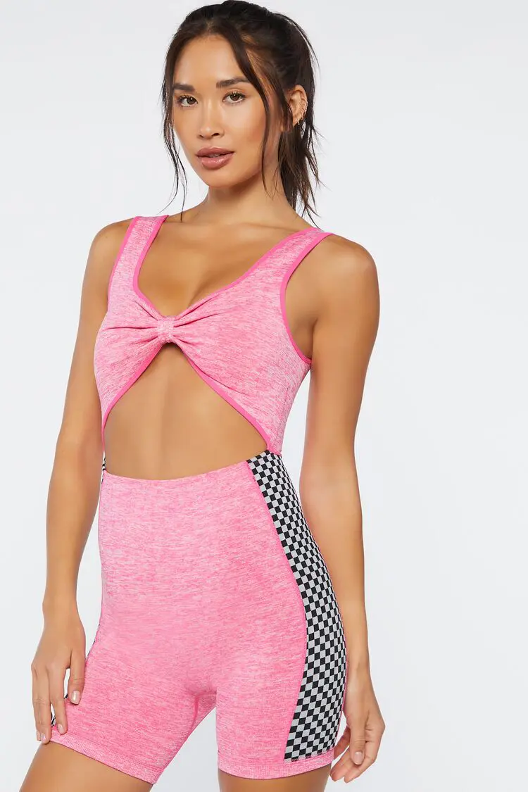 Forever 21 Forever 21 Active Checkered Seamless Romper Miami Pink. 1