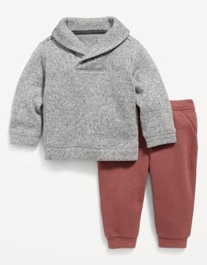 2-Piece Shawl-Collar Sweater and Jogger Sweatpants Set for Baby gray