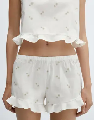 Floral embroidered cotton pajama shorts