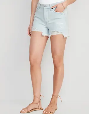 High-Waisted Button-Fly OG Straight Ripped Cut-Off Jean Shorts for Women -- 3-inch inseam blue