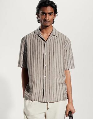 Regular-fit linen bowling shirt