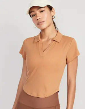 UltraLite Rib-Knit Cropped Polo Shirt for Women brown