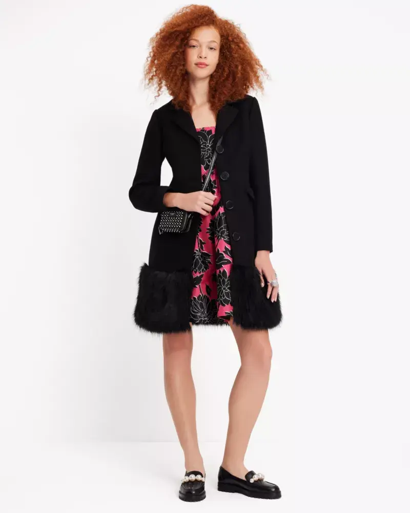 Kate Spade Faux Fur Hem Wool Coat. 3